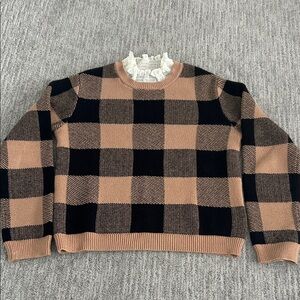 Anthropologie Black and Tan Plaid Women's Sweater
